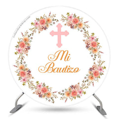 Lofaris Mi Bautizo Floral Baptism Round Backdrop Cover