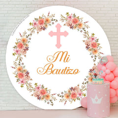 Lofaris Mi Bautizo Floral Baptism Round Backdrop Cover