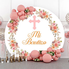 Lofaris Mi Bautizo Floral Baptism Round Backdrop Cover