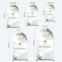 Lofaris Mi Bautizo Gold Cross Leaves Arch Baptism Backdrop