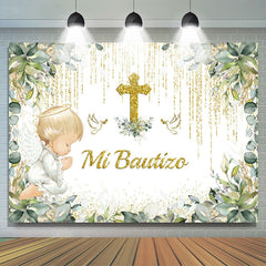 Lofaris Mi Bautizo Green Plants Glitter Baptism Backdrop