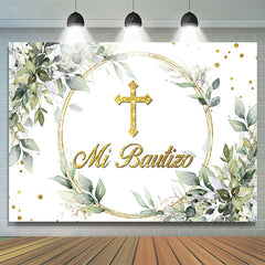 Lofaris Mi Bautizo Greeny Gold Cross Baptism Backdrop