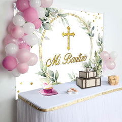 Lofaris Mi Bautizo Greeny Gold Cross Baptism Backdrop