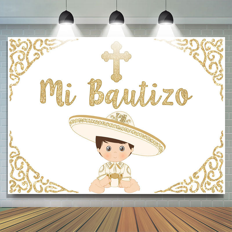 Mi Bautizo Mexican Style Baptism Backdrop For Boys - Lofaris