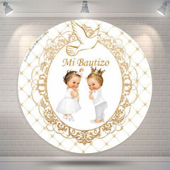 Lofaris Mi Bautizo Pigeon White Gold Baptism Round Backdrop