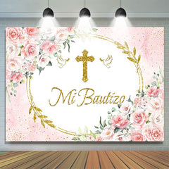 Lofaris Mi Bautizo Pink Floral Dove Sequin Baptism Backdrop