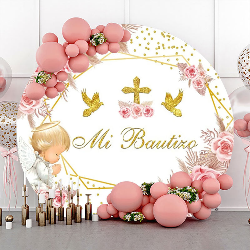 Lofaris Mi Bautizo White Floral Angel Baby Baptism Backdrop