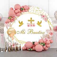 Lofaris Mi Bautizo White Floral Angel Baby Baptism Backdrop