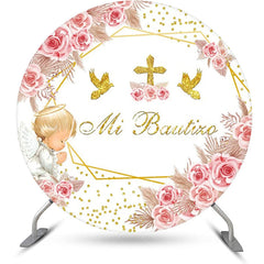 Lofaris Mi Bautizo White Floral Angel Baby Baptism Backdrop