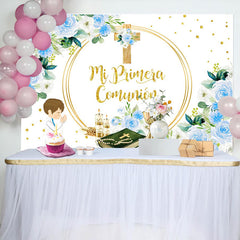 Lofaris Mi Primera Comunion Cross Flowers Baptism Backdrop