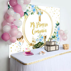 Lofaris Mi Primera Comunion Cross Flowers Baptism Backdrop