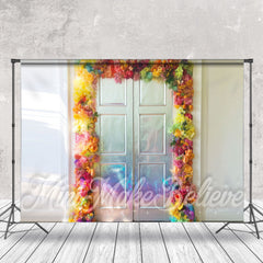 Lofaris Mild Sunshine Floral Wood Door Photography Backdrop