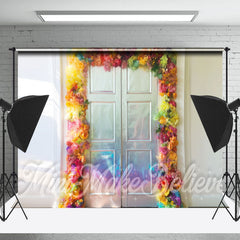 Lofaris Mild Sunshine Floral Wood Door Photography Backdrop