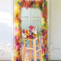 Lofaris Mild Sunshine Floral Wood Door Photography Backdrop