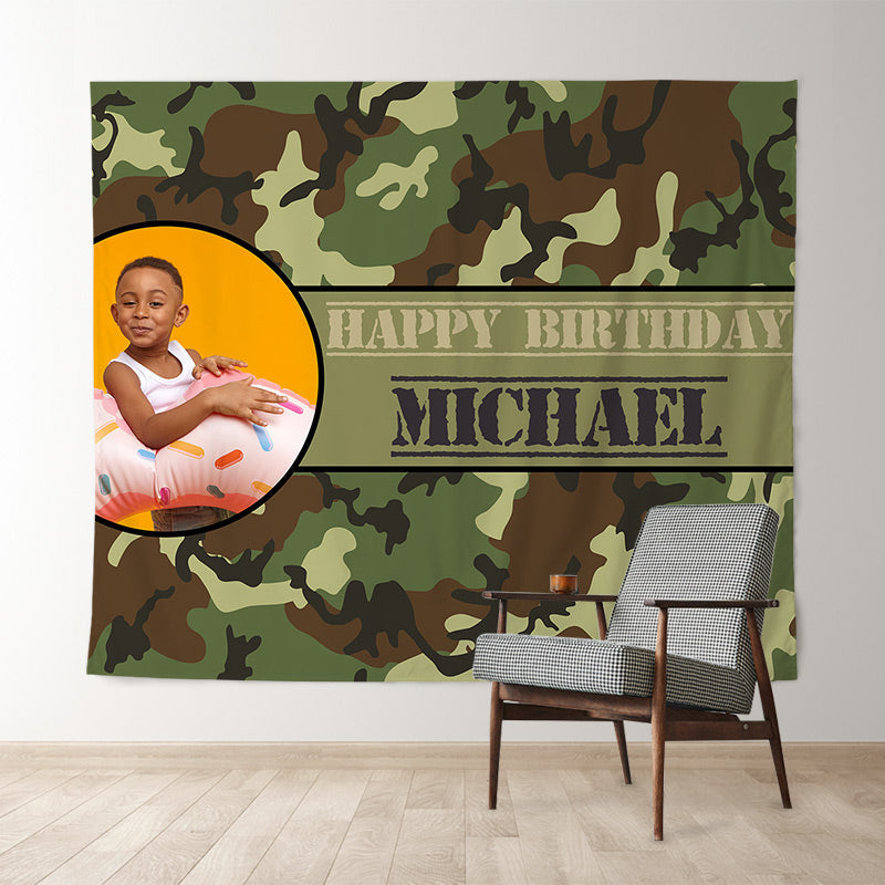 Lofaris Military Personalized Camo Birthday Party Backdrop