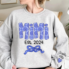 Lofaris Mimi Blue Floral Est Grandkid Name Custom Sweatshirt