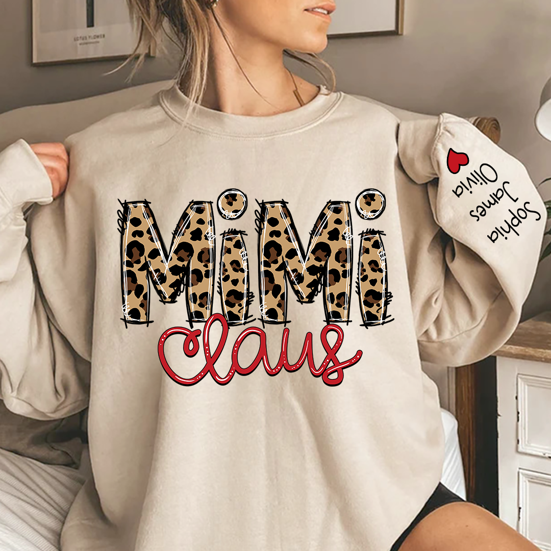 Lofaris Merry Christmas Mimi Claus Leopard Sweatshirt with Grandkids