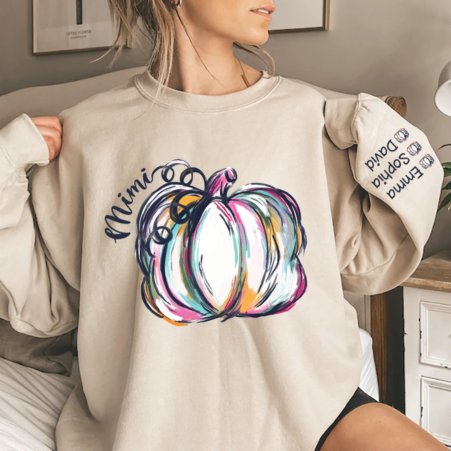 Lofaris Mimi Colorful Pumpkin Autumn Custom Name Sweatshirt