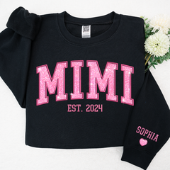 Lofaris Mimi Glitter Pink Embroidered Grandma Custom Sweatshirt