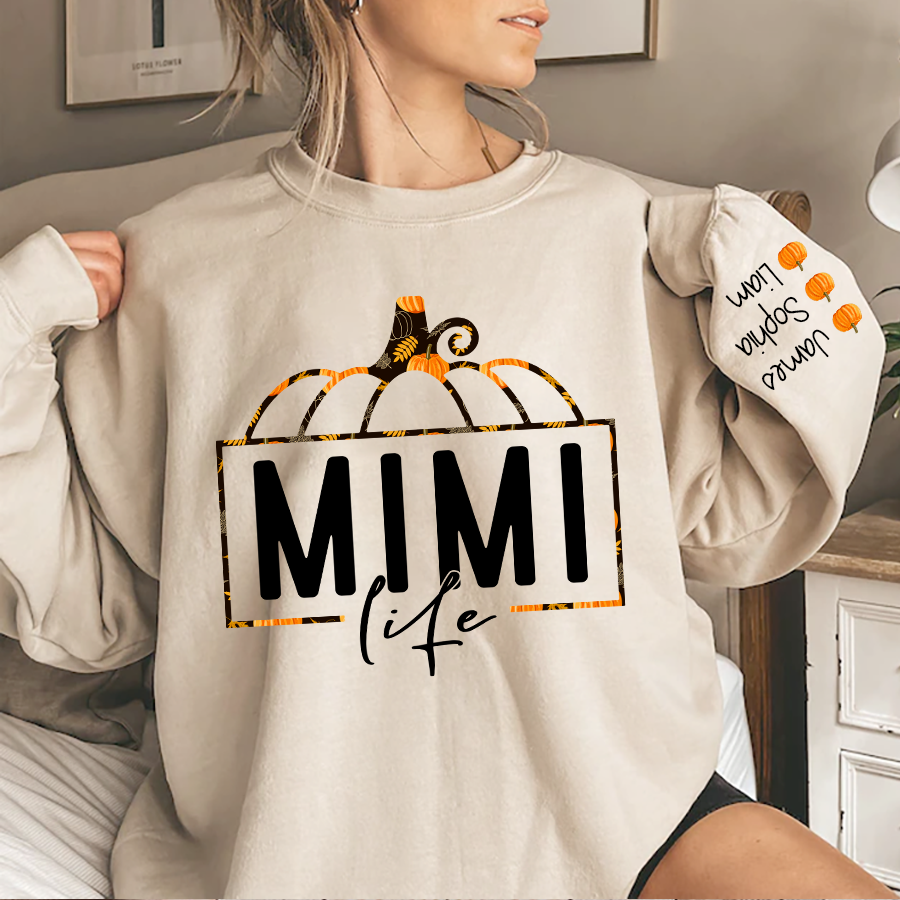 Lofaris Mimi Life Pumpkin Fall Autumn Sweatshirt Custom & Kids Grandma Gift TH