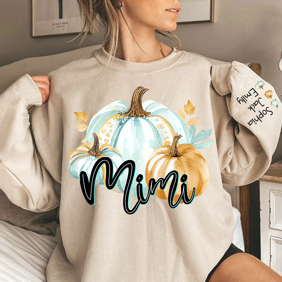 Lofaris Mimi Pumpkin And Grandkids Custom Grandma Sweatshirt