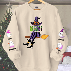 Lofaris Personalized Mimi Witch Shirt Custom with Grandkids Names Fall Halloween Sweatshirt 5