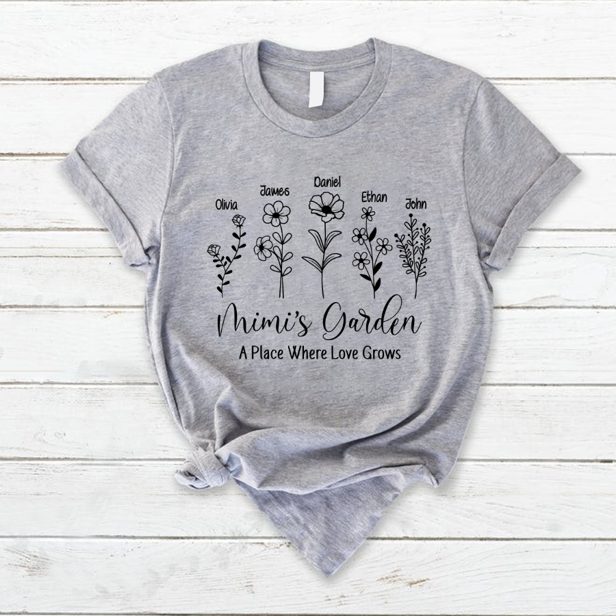 Lofaris Mimis Garden Flower Grandkids Mothers Day T-Shirt