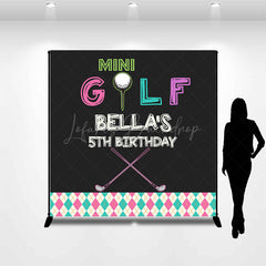 Lofaris Mini Golf Black Custom Name 5th Birthday Backdrop