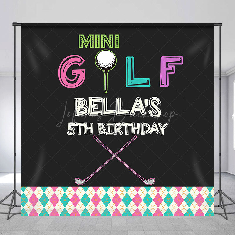 Lofaris Mini Golf Black Custom Name 5th Birthday Backdrop