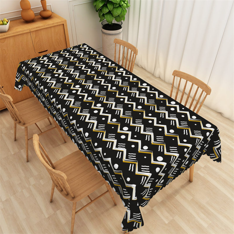 Lofaris Minority Geometric Wavy Stripes Black Tablecloth