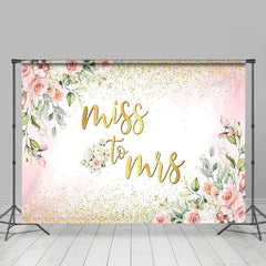 Lofaris Miss To Mrs Pink Floral Gold Glitter Wedding Backdrop