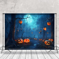 Lofaris Misty Forest Pumpkins Moon Halloween Backdrop