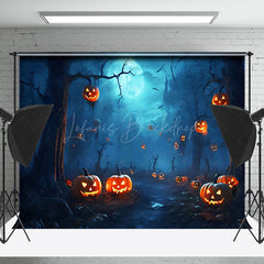 Lofaris Misty Forest Pumpkins Moon Halloween Backdrop