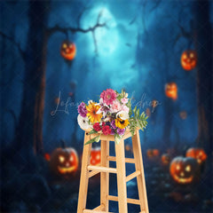 Lofaris Misty Forest Pumpkins Moon Halloween Backdrop