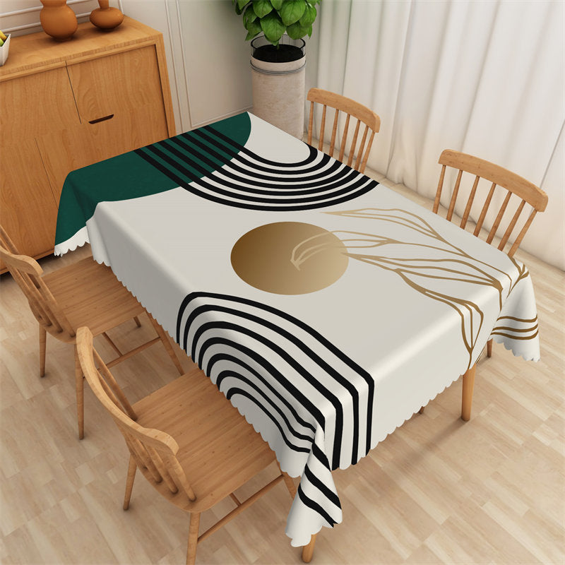 Lofaris Modern Art Arch Line Abstract Pattern Beige Tablecloth