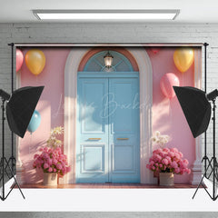 Lofaris Modern Balloon Floral Blue Pink Door Photo Backdrop