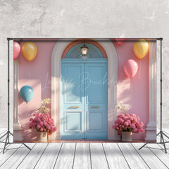 Lofaris Modern Balloon Floral Blue Pink Door Photo Backdrop