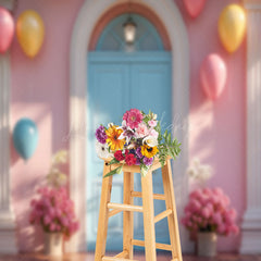 Lofaris Modern Balloon Floral Blue Pink Door Photo Backdrop