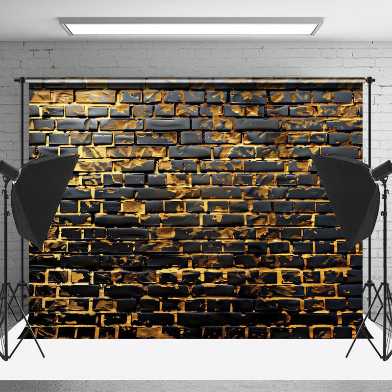 Lofaris Modern Black Golden Brick Wall Photography Backdrop