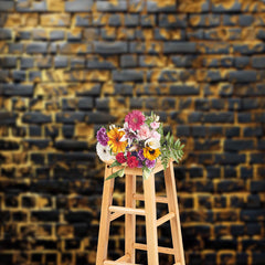 Lofaris Modern Black Golden Brick Wall Photography Backdrop