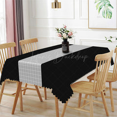 Lofaris Modern Black Grey Plaid Lines Rectangle Tablecloth