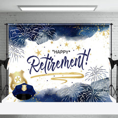 Lofaris Modern Dark Blue Gold Happy Retirement Party Backdrop