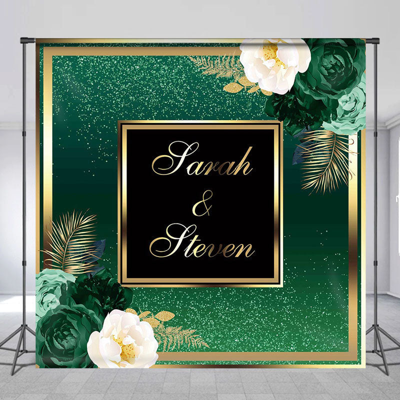 Lofaris Modern Floral Green Gold Custom Wedding Backdrop