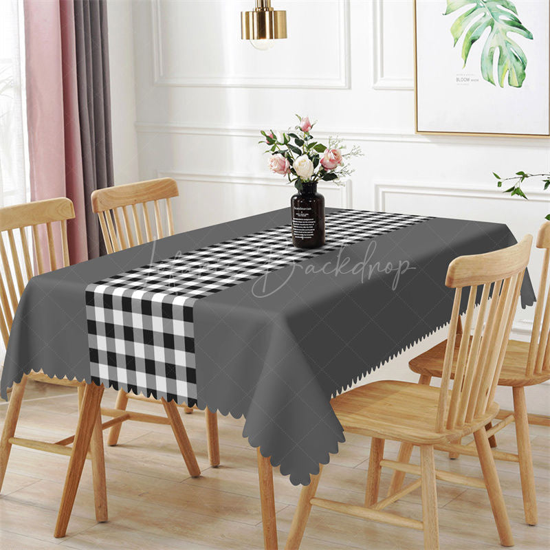 Lofaris Modern Gingham Grey Rectangle Tablecloth For Picnic