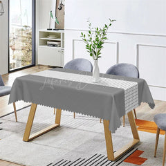 Lofaris Modern Gray White Checkered Rectangle Tablecloth