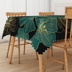 Lofaris Modern Green Black Gingkgo Rectangle Tablecloth