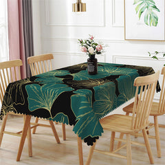 Lofaris Modern Green Black Gingkgo Rectangle Tablecloth