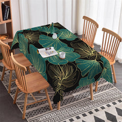 Lofaris Modern Green Black Gingkgo Rectangle Tablecloth