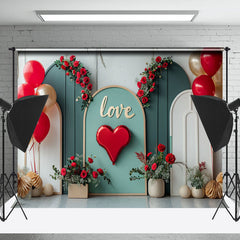 Lofaris Modern Green White Balloons Love Wedding Backdrop