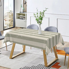 Lofaris Modern Green White Stripes Rectangle Tablecloth